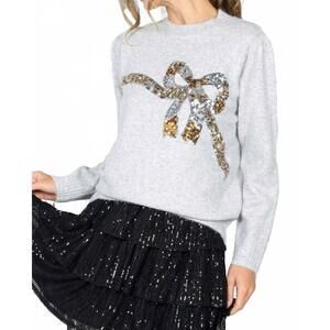 NEW VINE & LOVE sequin bow cozy knit sweater in grey